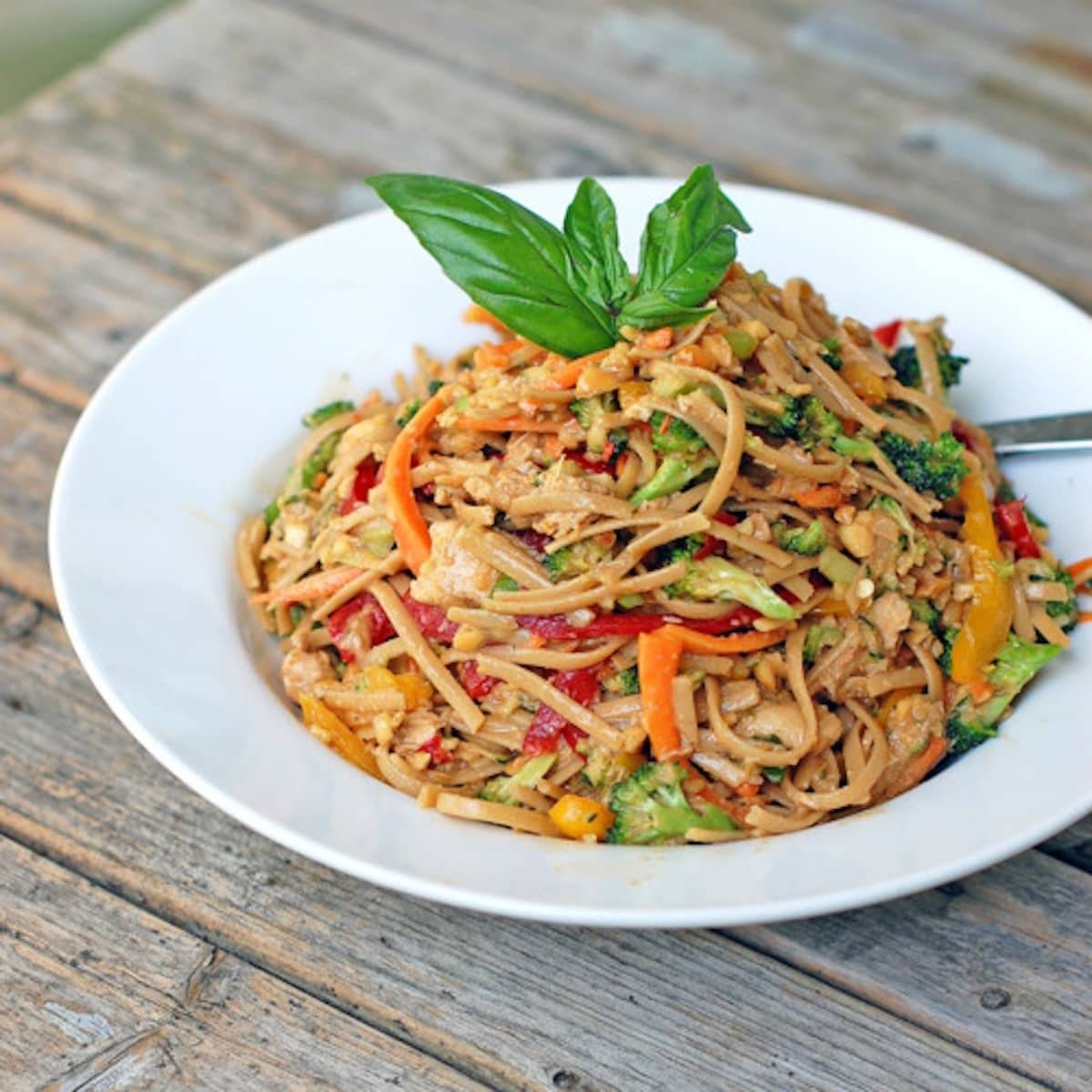 Spicy peanut chicken salad on a plate.